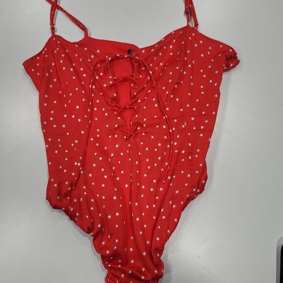 Zara Red Star Printed Satin Effect Bodysuit Sz XL - Picture 5 of 12
